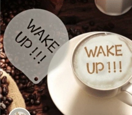 Šablona na zdobení kávy - Wake Up Stencil - Kliknutím na obrázek zavřete